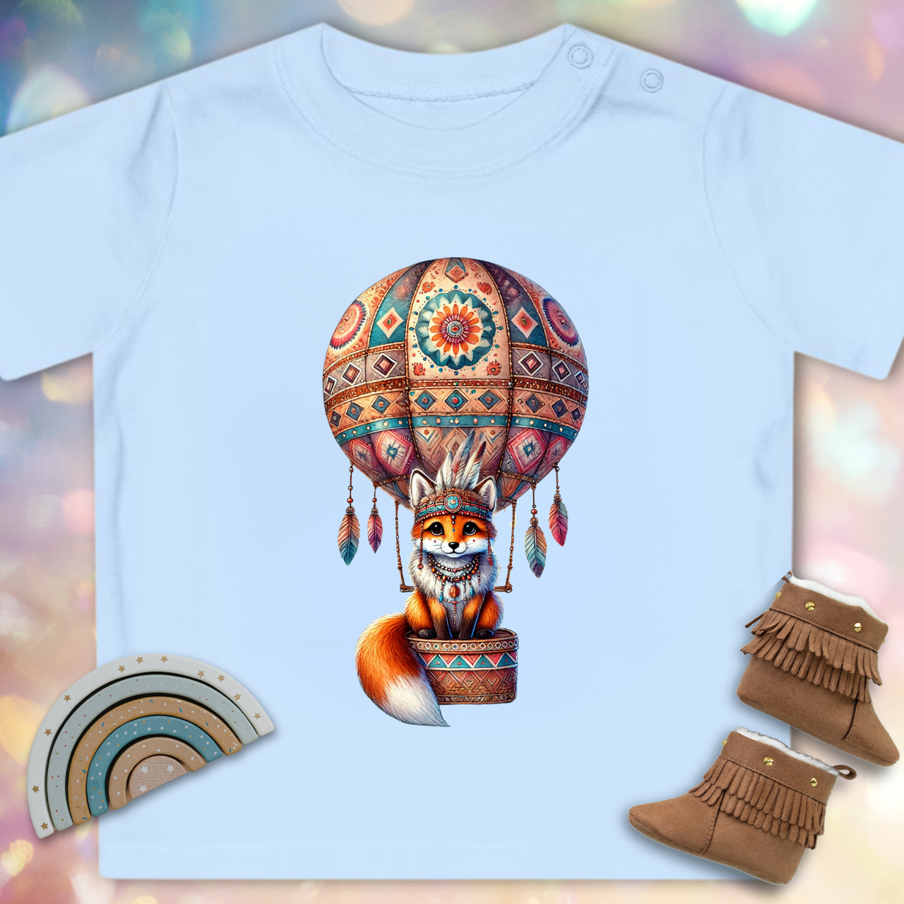 Süßer Fuchs im Heißluftballon - Baby Bio T-Shirt