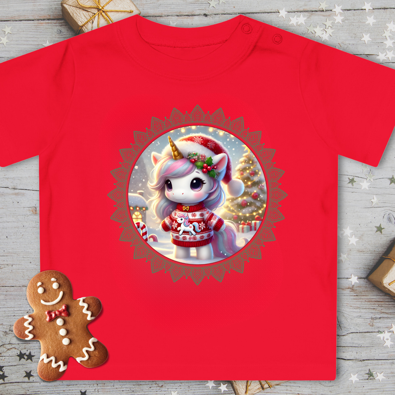 Süßes Weihnachts-Einhorn - Baby Bio T-Shirt