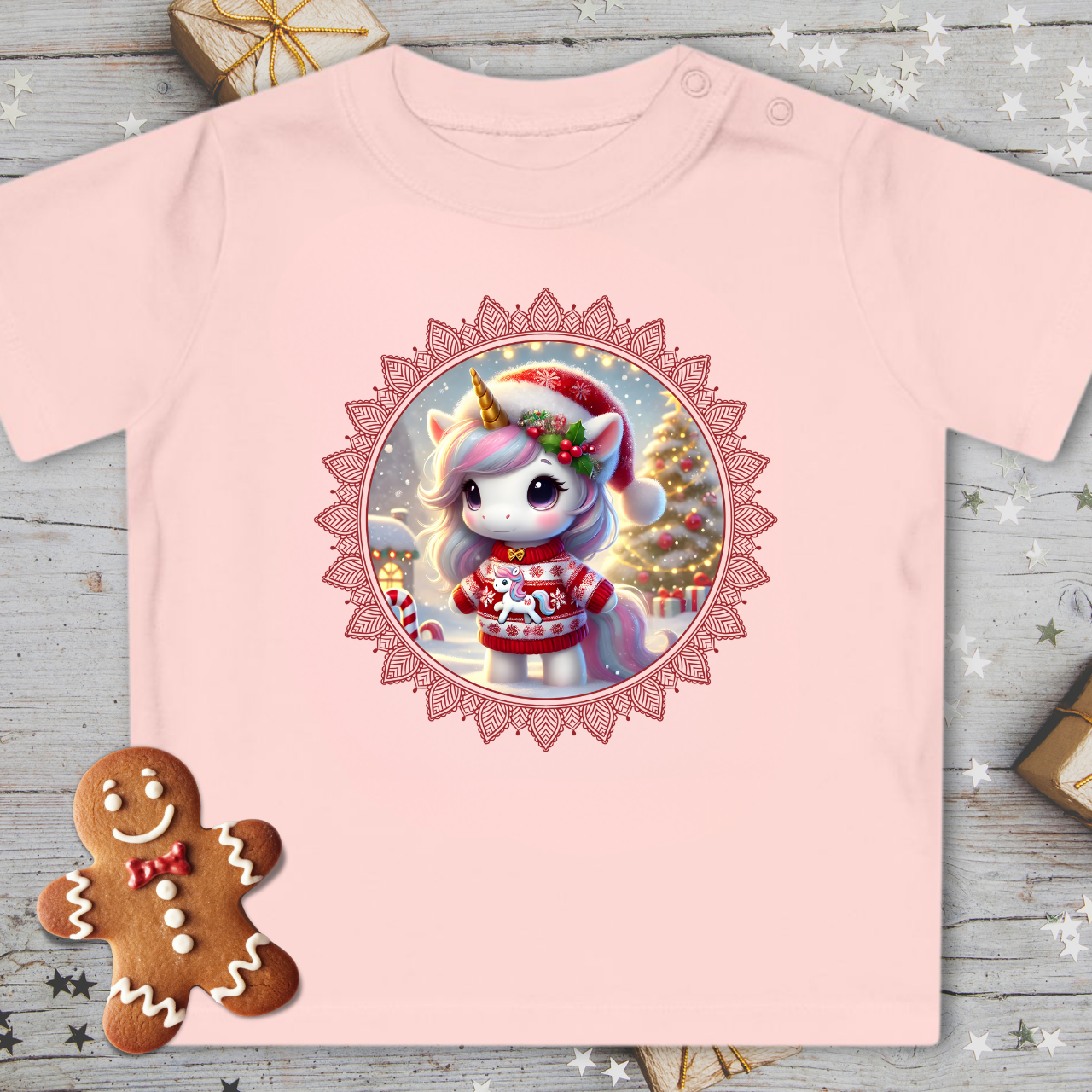 Süßes Weihnachts-Einhorn - Baby Bio T-Shirt