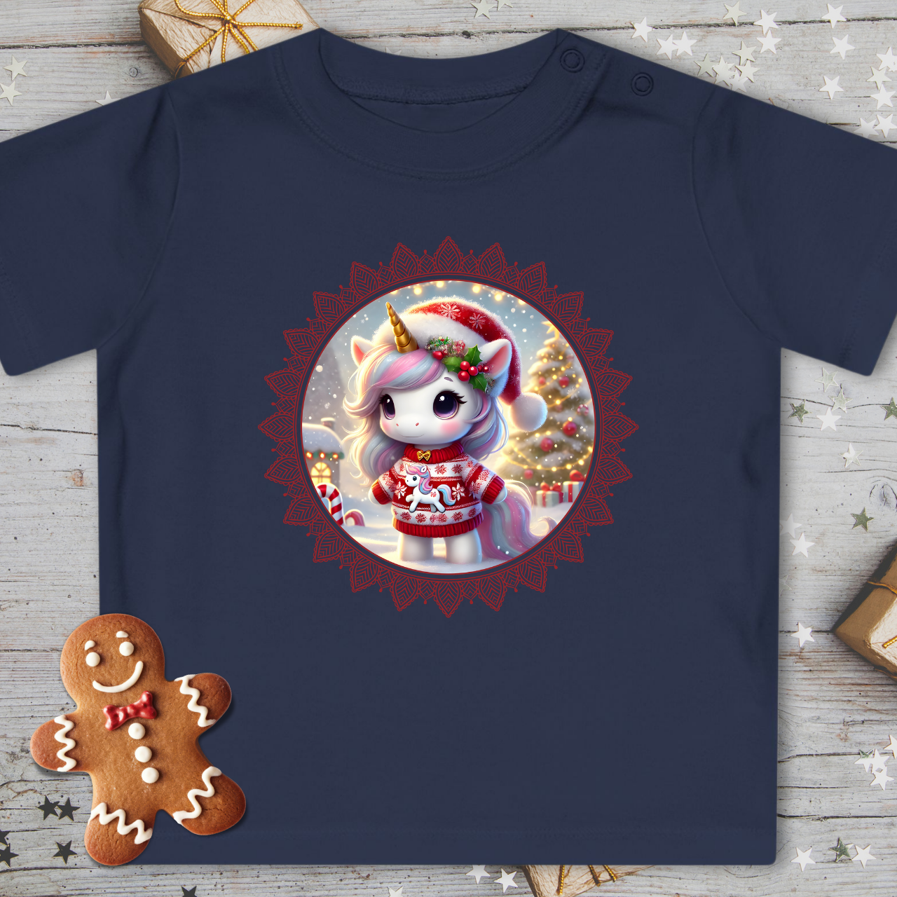 Süßes Weihnachts-Einhorn - Baby Bio T-Shirt