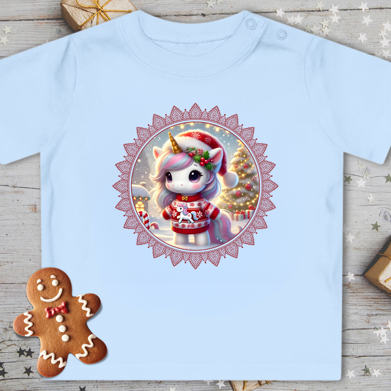 Süßes Weihnachts-Einhorn - Baby Bio T-Shirt