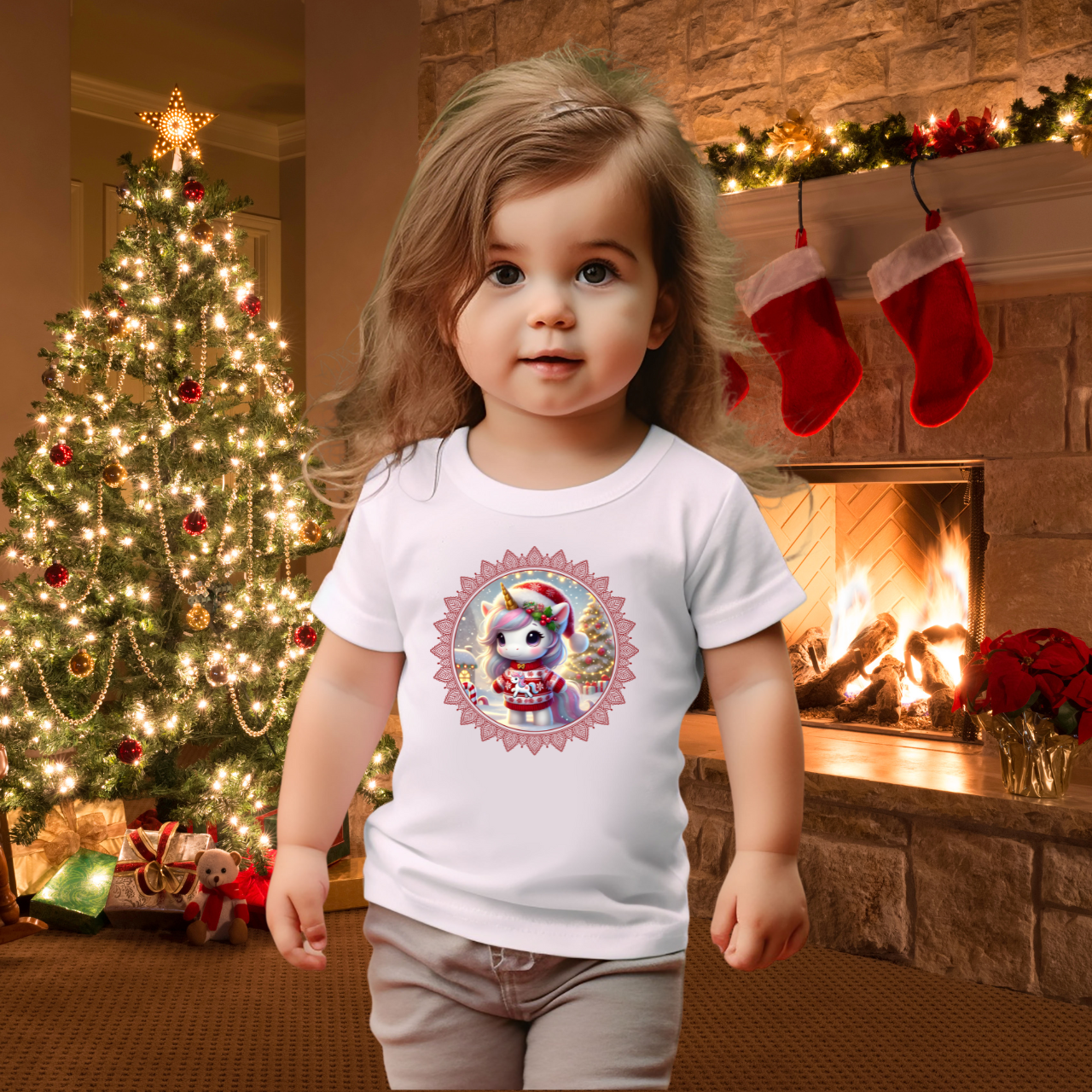 Süßes Weihnachts-Einhorn - Baby Bio T-Shirt